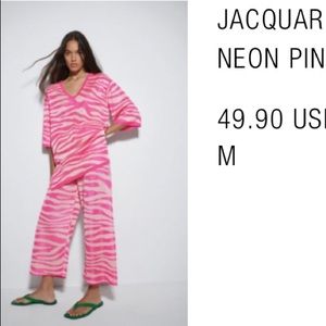 ZARA jacquard neon pink animal stripe pants. Size M